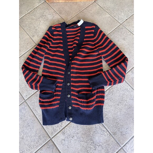 Tommy Hilfiger Womens Nordic Cable Knit Cardigan Size L/G Orange/ Navy - Picture 4 of 10